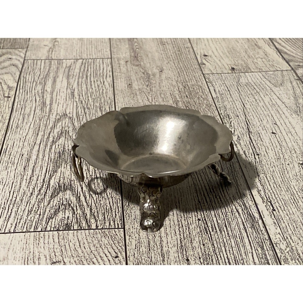 Vintage Antique 900 Silver Footed Salt Cellar Scalloped Edge Ornate Sterling